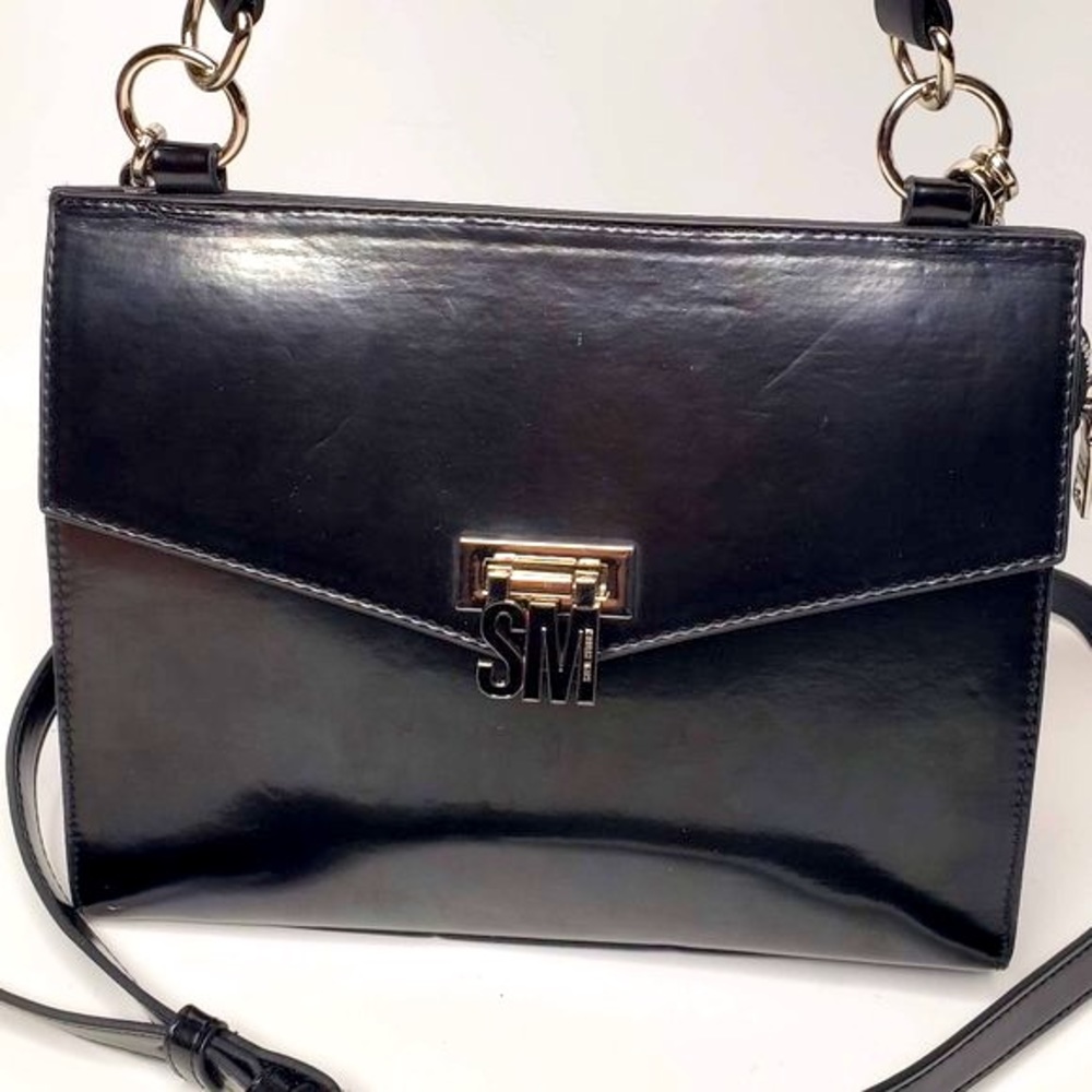 Steve Madden Black Patent Finish Chain Strap Crossbody‎ Purse